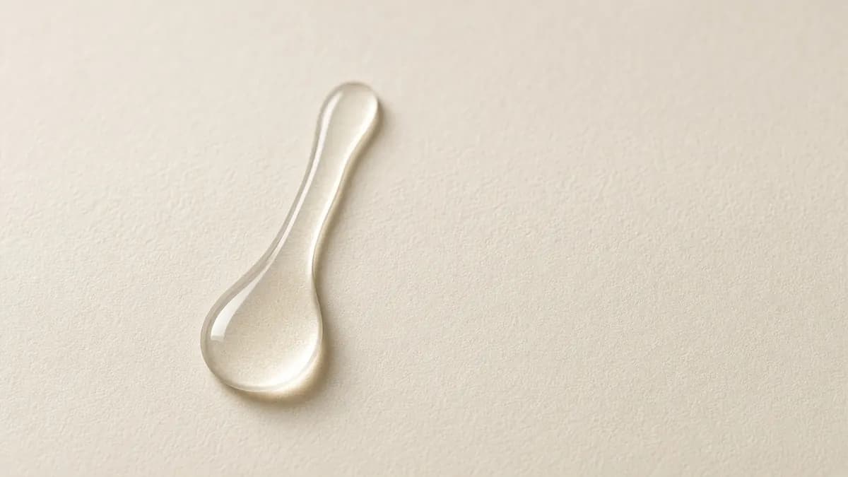 A clear, viscous drop of glycerin on a small spoon