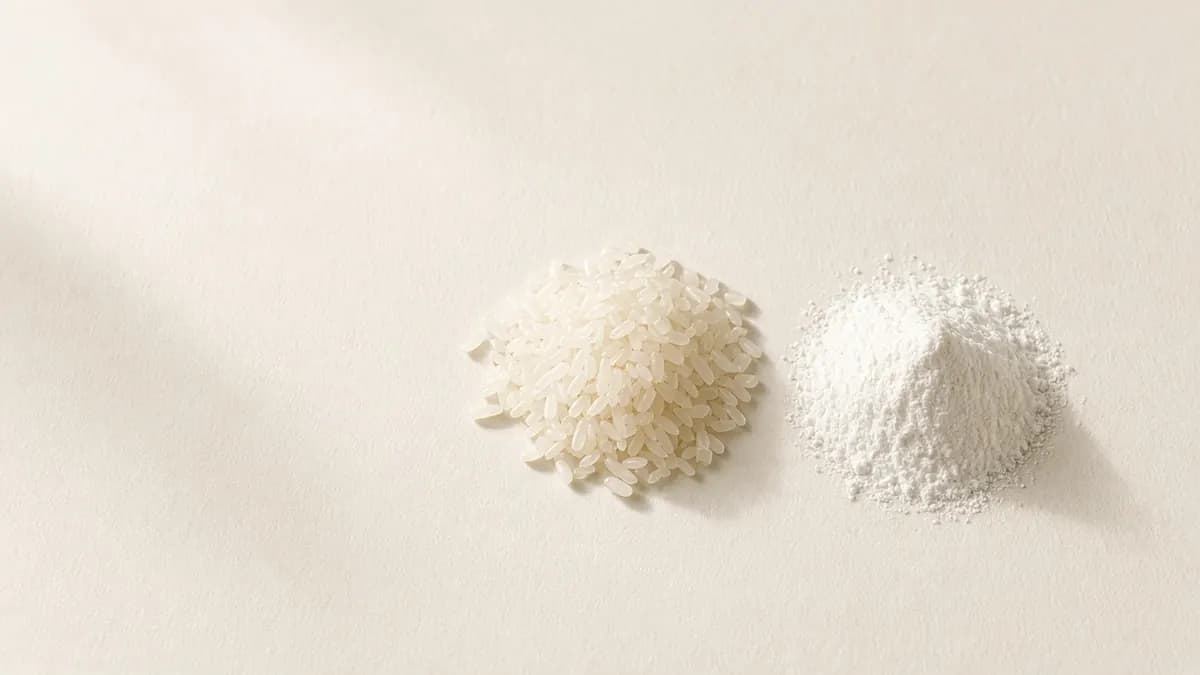 Pale fermented rice grains next to a mound of white powder