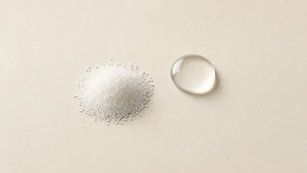 A small mound of fine white powder beside a clear serum droplet