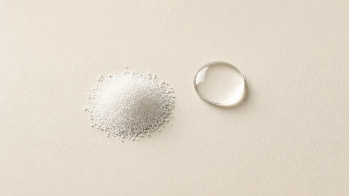 A small mound of fine white powder beside a clear serum droplet