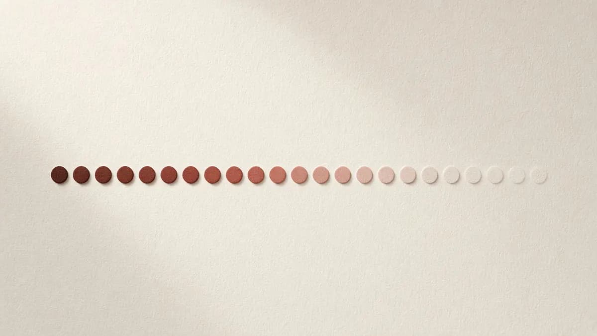 A row of dots fading from deep brown to pale pink