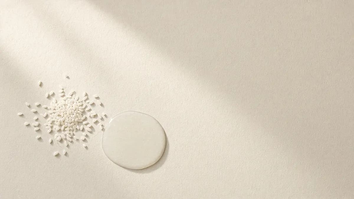 Scattered white rice grains beside a pool of cloudy rice water
